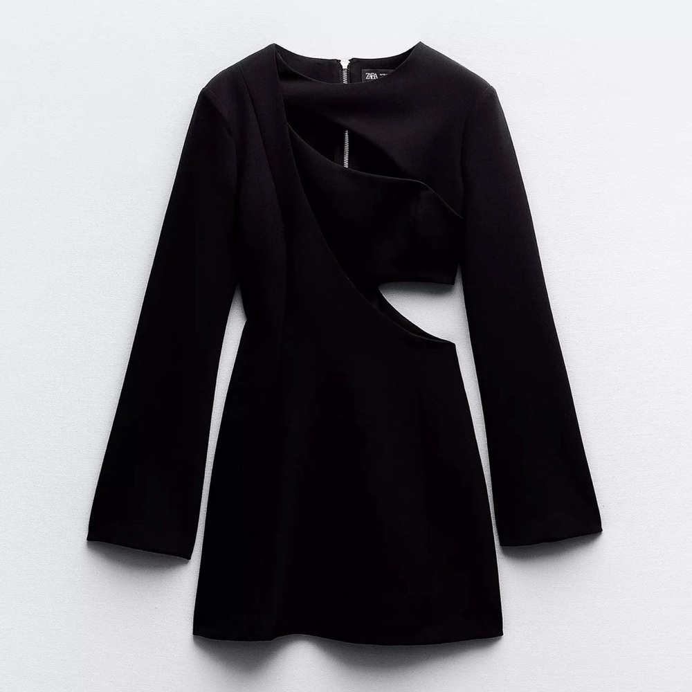 Zara Black Asymmetrical Cut-Out Mini Dress